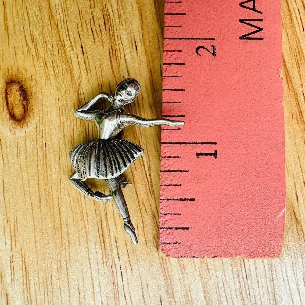 VTG Brooch Pin 1.5 Inch Ballerina‎ Dancer Art Deco MCM 925 Sterling Silver 3.2g